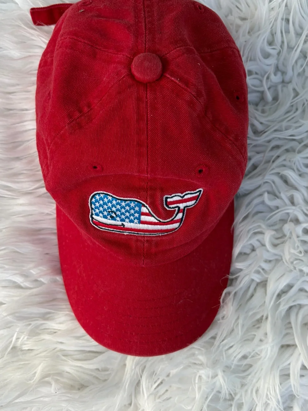 Vineyard Vines Kids Red Cap with American Flag Whale Patch